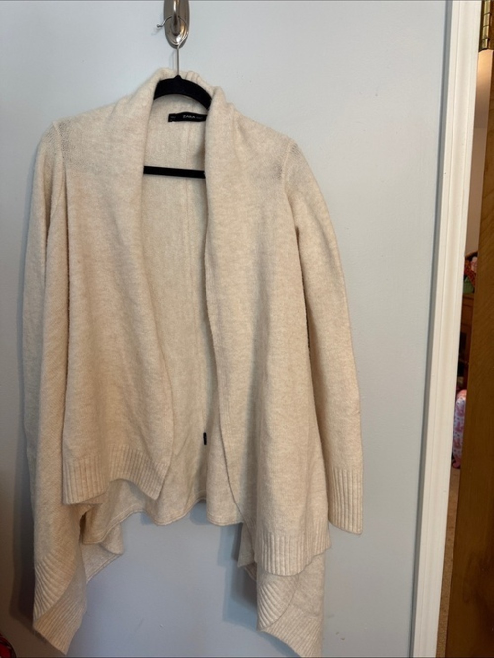 Zara Knit Cream Open Front Waterfall Cardigan Sweater Medium
